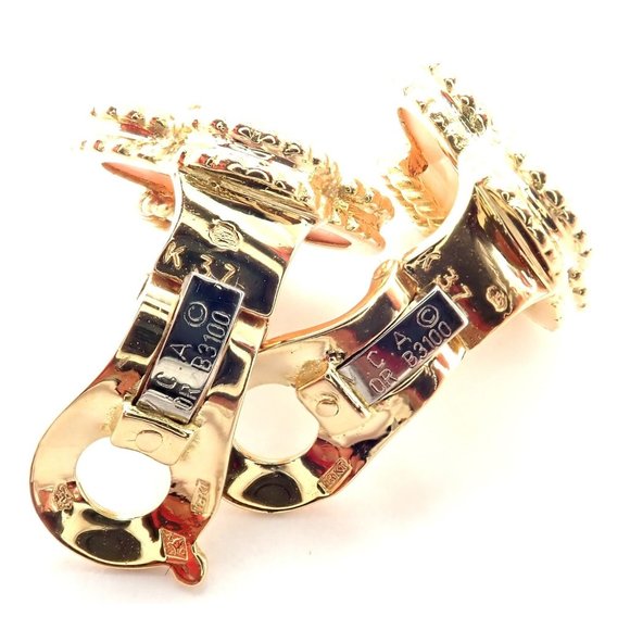 Van Cleef & Arpels Vintage Alhambra 18k Yellow Gold Angel Skin Coral Earrings - Picture 6 of 12